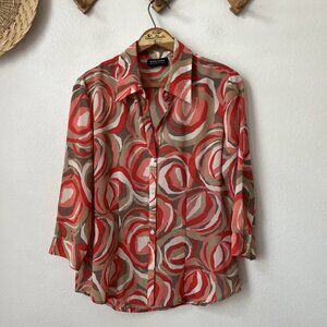 Y2k New York & Co polyester abstract floral office blouse funky‎ 3/4 slvs M